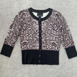 Cynthia Rowley Cropped Cardigan Womens Small Purple Snake Print 3/4 Sleeve Knit